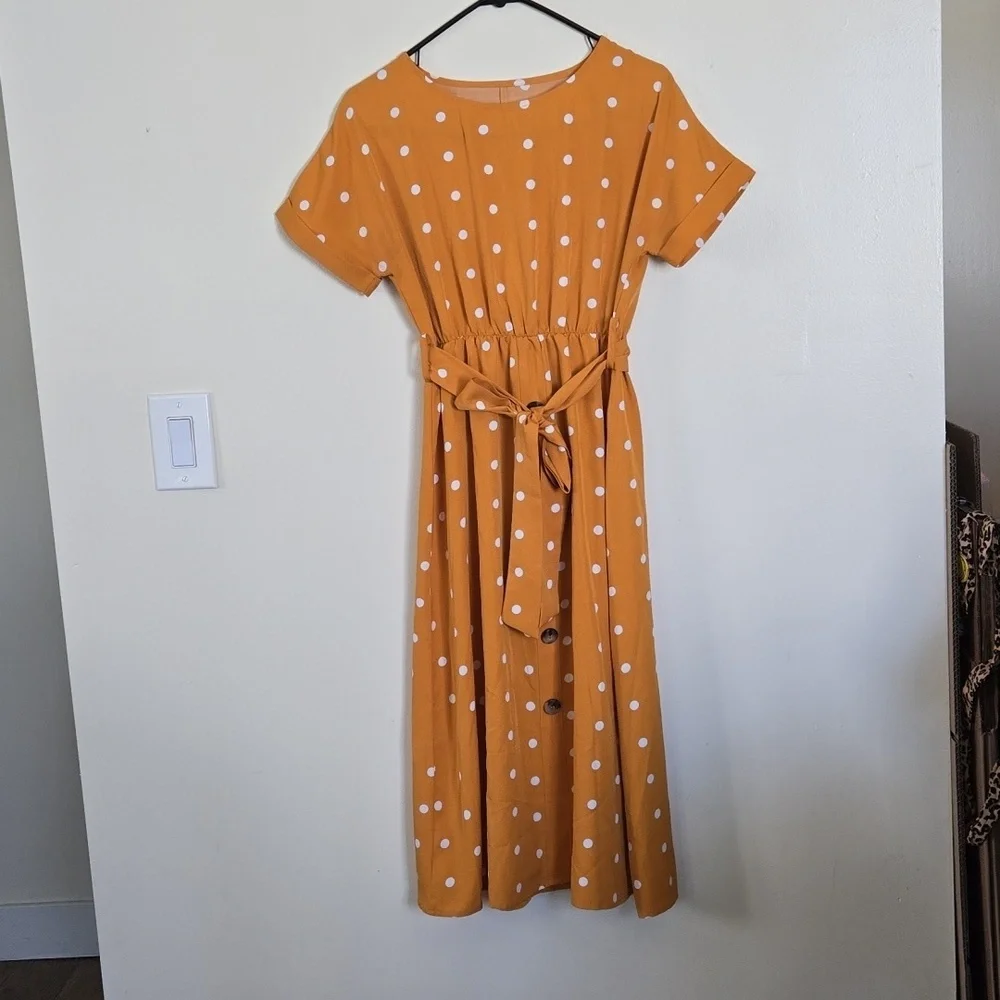 Polka Dot Orange Dress Size S - Picture 3 of 7